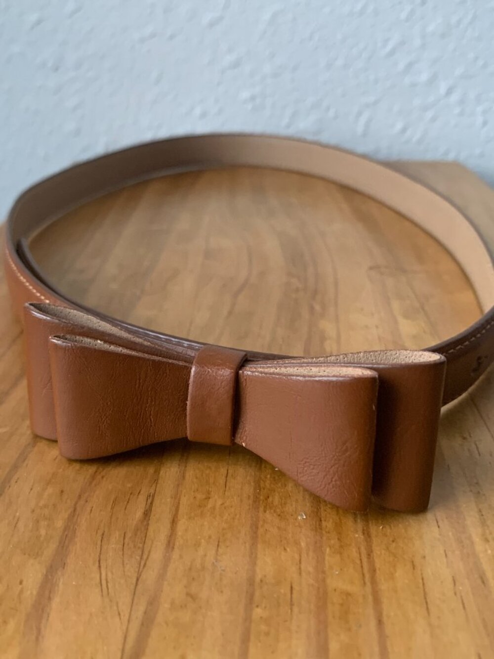 Womens Cognac Brown Bow Accent Belt Size S 32 Inches Cute Faux Leather